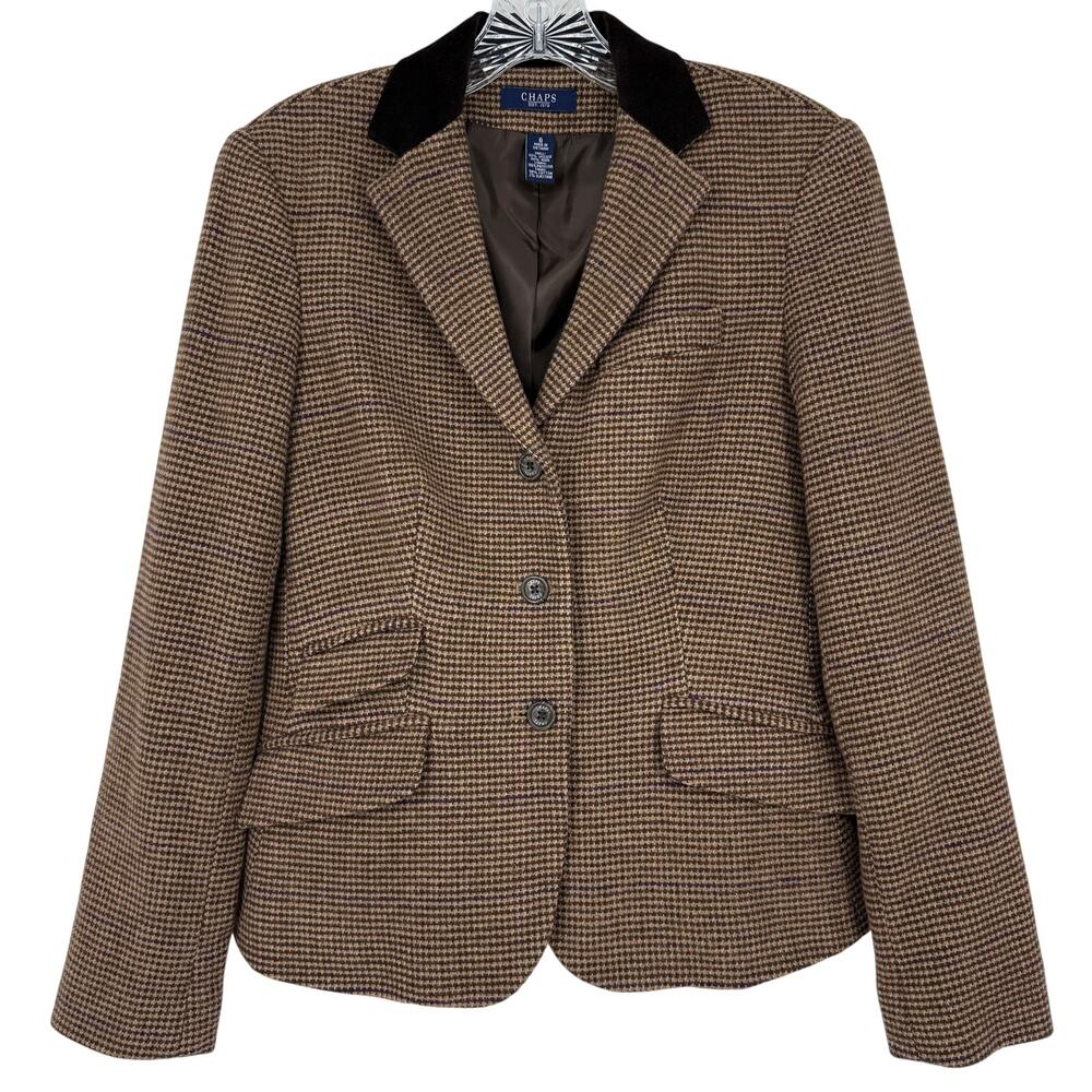 Vintage CHAPS Houndstooth Wool Blend Equestrian Riding Jacket Blazer Sz 6 Basic
